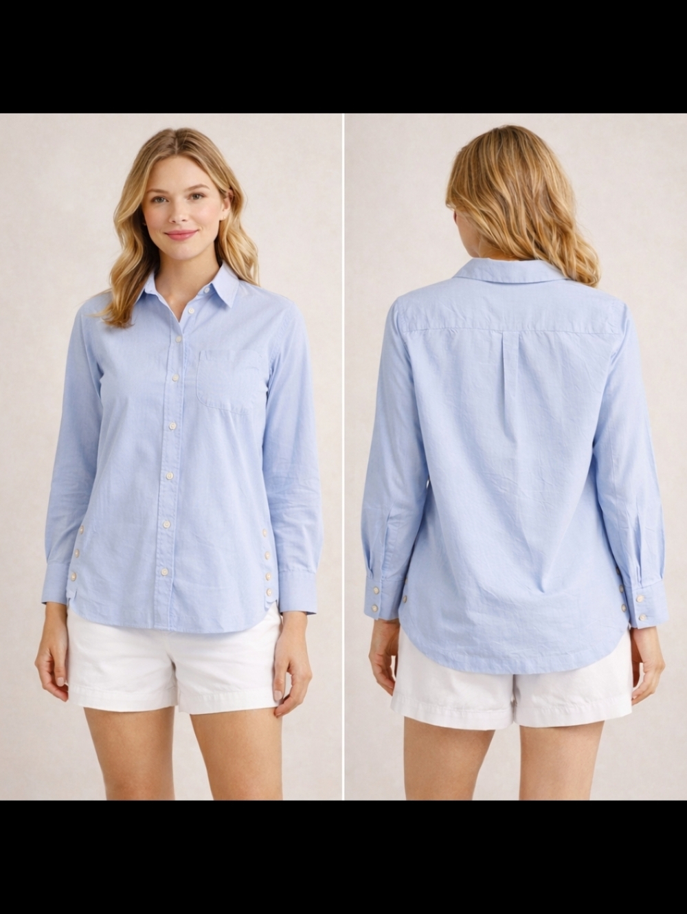 Talbots Light Blue Cotton Oxford Shirt XS | Side Button Detail